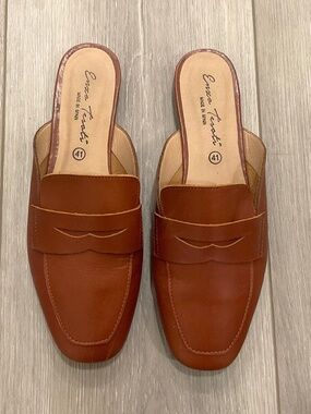 ENZO TESOTI Penny Loafer Mule in Brown Leather Size 9.5 EU 41